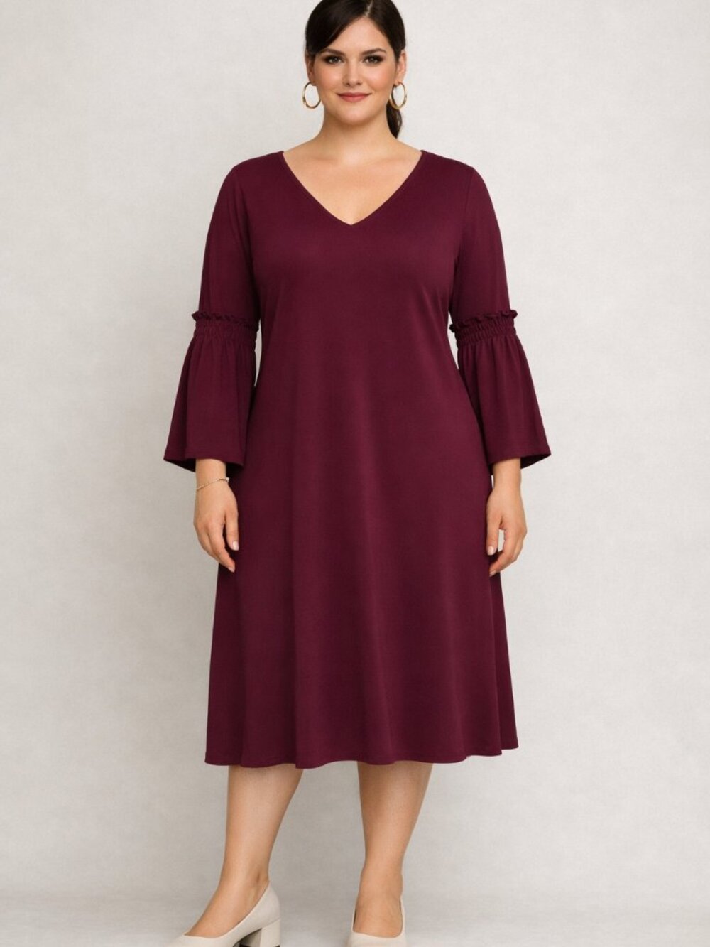 Chelsea & Theodore Burgundy V Neck  Dark Cherry Wine Romantic  Dress Size0X